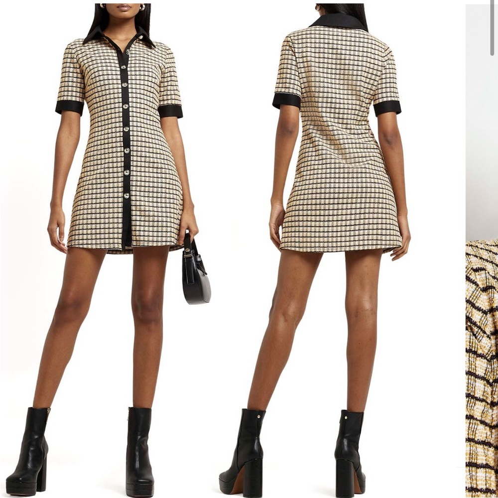 River Island-check bouclé shift dress size 8